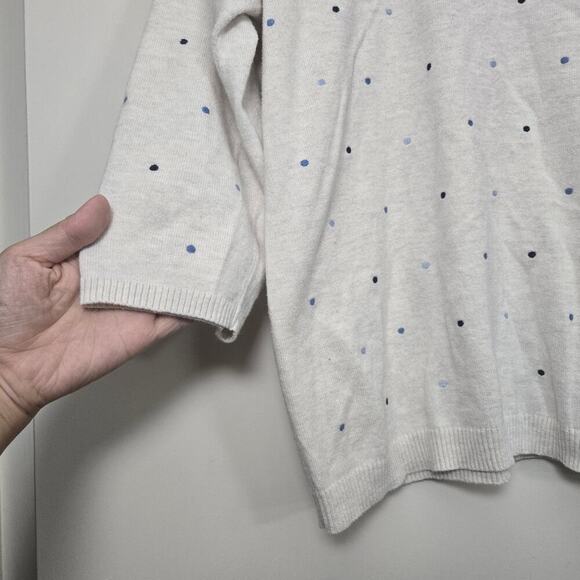 J. Jill Polka Dot Embroidered Sweater Size M Cream Oatmeal 3/4 Sleeve Cotton - Picture 4 of 8